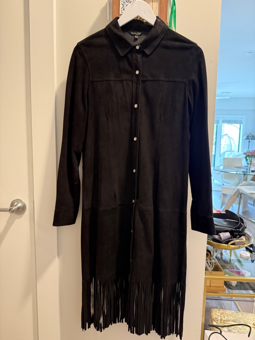 Massimo Dutti Black Suede Button-Front Shirt Dress